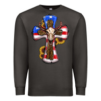 Smoke american flag cross cow skull sunflowers Premium Sweatshirt - RanaPortraitStore