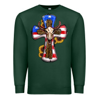 Sports Green american flag cross cow skull sunflowers Premium Sweatshirt - RanaPortraitStore