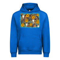 Cobalt cow skull sunflower background Urban Hoodie - AdoDesignShop