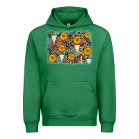 Emerald cow skull sunflower background Urban Hoodie - AdoDesignShop
