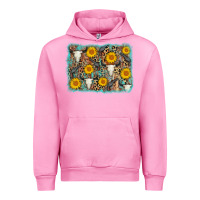 Fuchsia Pink cow skull sunflower background Urban Hoodie - AdoDesignShop