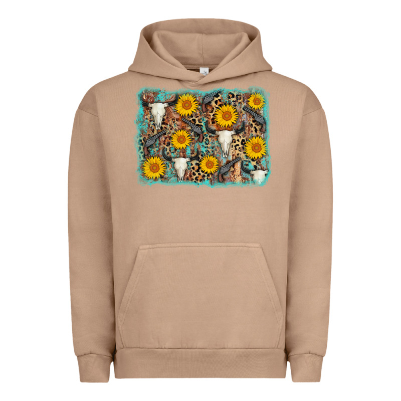 Cow Skull Sunflower Background Urban Hoodie by AdoDesignShop | Teevron