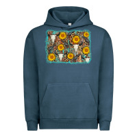 Pigment Midnight Navy cow skull sunflower background Urban Hoodie - AdoDesignShop