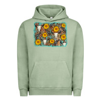Pigment Oil Green cow skull sunflower background Urban Hoodie - AdoDesignShop