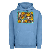Pigment Pebble Blue cow skull sunflower background Urban Hoodie - AdoDesignShop