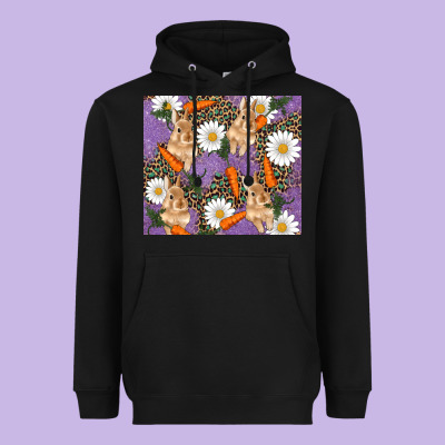 Heavyweight Hoodie easter bunny carrot daisys leopard glitter