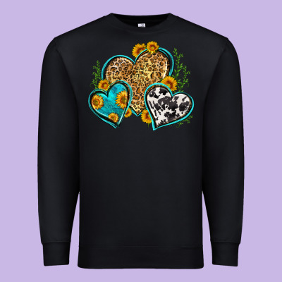 Leopard Cowhide Hearts Premium Sweatshirt Designed By Zillion Design Studio