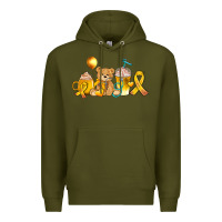 Army Green childhood cancer ribbon and coffee cups Premium Hoodie - AdoDesignShop