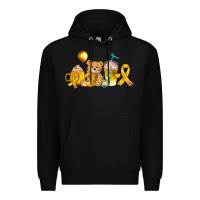 Black childhood cancer ribbon and coffee cups Premium Hoodie - AdoDesignShop