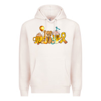 Pale Pink childhood cancer ribbon and coffee cups Premium Hoodie - AdoDesignShop