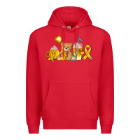 Red childhood cancer ribbon and coffee cups Premium Hoodie - AdoDesignShop