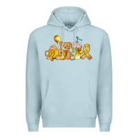 Blue Mist childhood cancer ribbon and coffee cups Premium Hoodie - AdoDesignShop