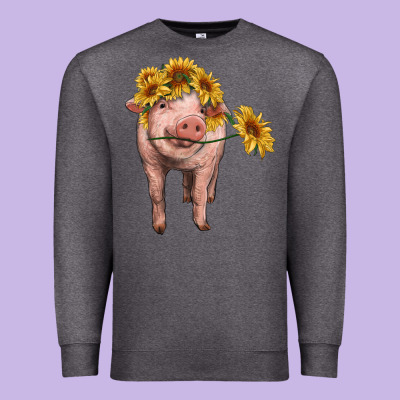 Pig With Sunflowers Premium Sweatshirt Designed By Ranaportraitstore