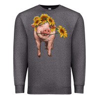 Charcoal Heather pig with sunflowers Premium Sweatshirt - RanaPortraitStore