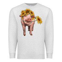 Oatmeal Heather pig with sunflowers Premium Sweatshirt - RanaPortraitStore