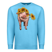 Ocean Blue pig with sunflowers Premium Sweatshirt - RanaPortraitStore