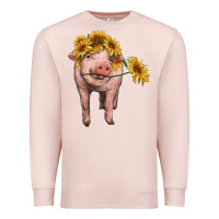 Pale Pink pig with sunflowers Premium Sweatshirt - RanaPortraitStore
