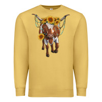 Antique Gold longhorn cow with sunflowers Premium Sweatshirt - RanaPortraitStore