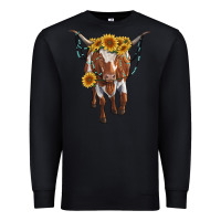 Black longhorn cow with sunflowers Premium Sweatshirt - RanaPortraitStore