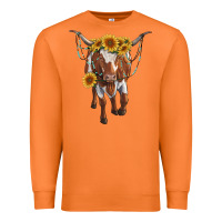Carrot longhorn cow with sunflowers Premium Sweatshirt - RanaPortraitStore
