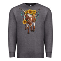 Charcoal Heather longhorn cow with sunflowers Premium Sweatshirt - RanaPortraitStore