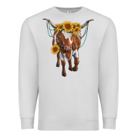 Dove Grey longhorn cow with sunflowers Premium Sweatshirt - RanaPortraitStore