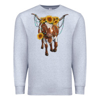 Heather Grey longhorn cow with sunflowers Premium Sweatshirt - RanaPortraitStore