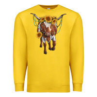 Lemon longhorn cow with sunflowers Premium Sweatshirt - RanaPortraitStore