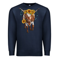 Navy longhorn cow with sunflowers Premium Sweatshirt - RanaPortraitStore