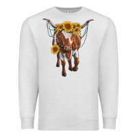 Oatmeal Heather longhorn cow with sunflowers Premium Sweatshirt - RanaPortraitStore