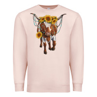 Pale Pink longhorn cow with sunflowers Premium Sweatshirt - RanaPortraitStore