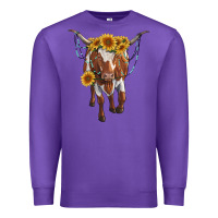 Purple longhorn cow with sunflowers Premium Sweatshirt - RanaPortraitStore