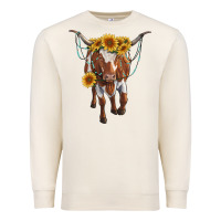 Sandshell longhorn cow with sunflowers Premium Sweatshirt - RanaPortraitStore