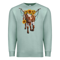Seafoam longhorn cow with sunflowers Premium Sweatshirt - RanaPortraitStore