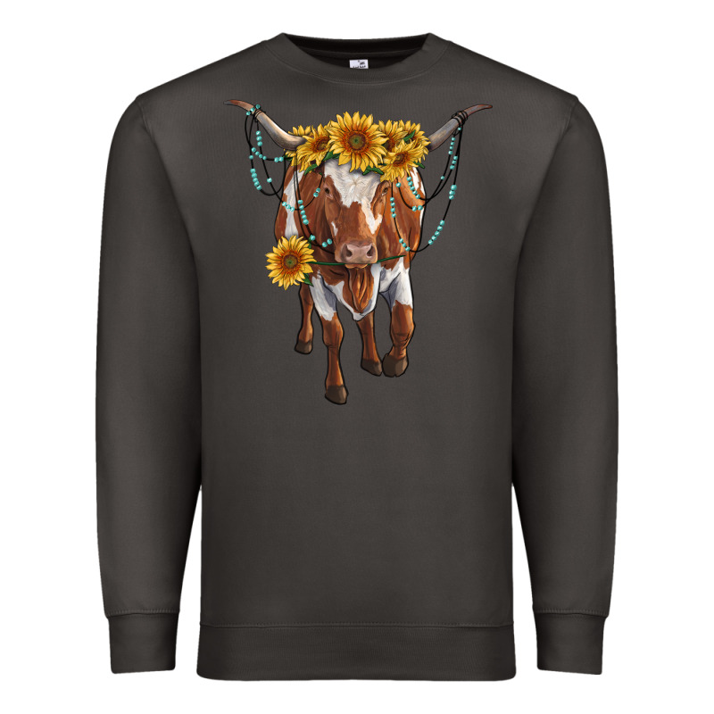 Longhorn Cow With Sunflowers Premium Sweatshirt by RanaPortraitStore | Teevron