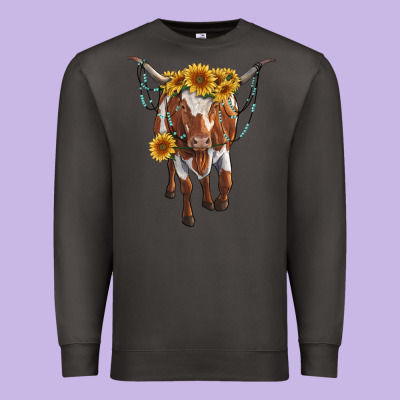 Longhorn Cow With Sunflowers Premium Sweatshirt Designed By Ranaportraitstore