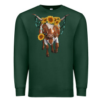 Sports Green longhorn cow with sunflowers Premium Sweatshirt - RanaPortraitStore