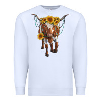 White longhorn cow with sunflowers Premium Sweatshirt - RanaPortraitStore