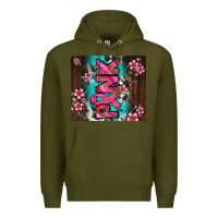 Army Green western pattern pink with floral cancer ribbon Premium Hoodie - AdoDesignShop