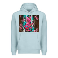 Blue Mist western pattern pink with floral cancer ribbon Premium Hoodie - AdoDesignShop