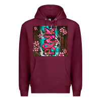 Burgundy western pattern pink with floral cancer ribbon Premium Hoodie - AdoDesignShop