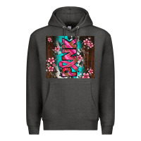 Charcoal Heather western pattern pink with floral cancer ribbon Premium Hoodie - AdoDesignShop