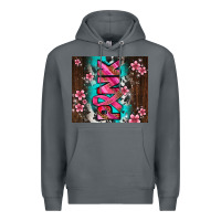 Rock western pattern pink with floral cancer ribbon Premium Hoodie - AdoDesignShop