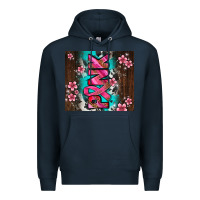 Navy western pattern pink with floral cancer ribbon Premium Hoodie - AdoDesignShop