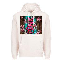 Pale Pink western pattern pink with floral cancer ribbon Premium Hoodie - AdoDesignShop
