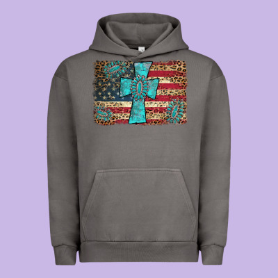Flag And Turquoise Cross Urban Hoodie Designed By Adodesignshop