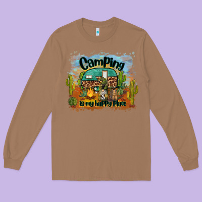 Camping Is My Happy Place Long Sleeve Tee Designed By Barkaloodesign