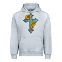 Heather Grey turquoise sunflower cross Urban Hoodie - AdoDesignShop