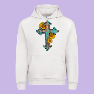 Turquoise Sunflower Cross Urban Hoodie Designed By Adodesignshop