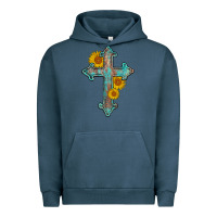 Pigment Midnight Navy turquoise sunflower cross Urban Hoodie - AdoDesignShop